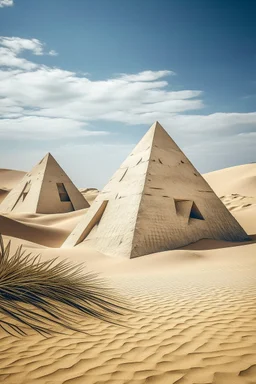 An ivory desert with shiny pyramids painted by Pablo Picasso