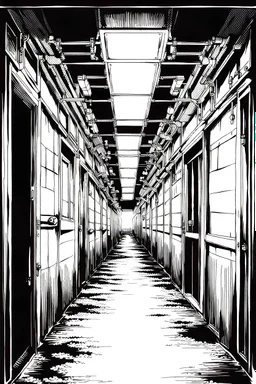 Corridor in the dark, line arts, manga style