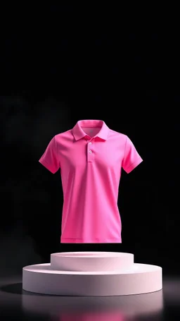 Mock up 3D pink polo shirt on a black background podium with light smoke, Ai generated Images