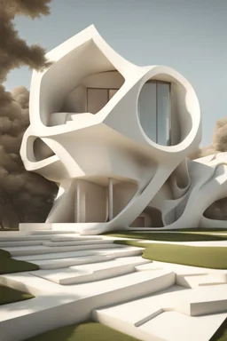 Casa geométrica en proporción aurea, estilo Zaha Hadid, calidad ultra, hiper realista, hiperdetallada, 3D 8K