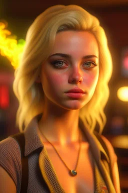 casino, a cute blonde latino female chat robot that stares at us like we are the prettiest demons she has ever seen, its such a perfect day, motion blur, smoke, 8k, downlight, soft light, depth of field, photorealism, trending on art station, lotsa detail