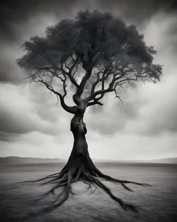 Conceptual photo, art photo, illusion, fine art, surrealism death, black and white, tree