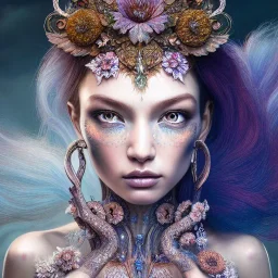 Insanely detailed photograph of an elaborate beautiful crystal goddess intricate glowing skin eyes intricate face hair lashes fur dress hyperdetailed painting by Anna Dittmann Huang Guangjian and Dan Witz CGSociety ZBrush Central fantasy art album cover art 4K 64 megapixels 8K resolution HDR Greek shiny space colours jewelry celestial hair eyes light"