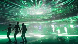 Create a visual Dystopian background representation of Dominus Sound hardstyle dance , where music technology reigns supreme. Emphasize the dominance of dystopian digital elements with a sleek and powerful aesthetic. no text