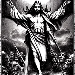 Devil demon satan king knights war code prophecy black and white jesus