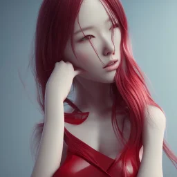 portrait only hitomi tanaka, long black hair, red dress, full body, 8k, highly realistic, octane render,