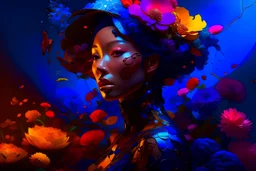 Mind Bending View, Front View. Dynamic Action Pose.Close up Portrait. Hyperrealistic .Dark Mode.Vibrant Flower In A Shape Of Darkness And Combine Of Slightly Bright, Firefly, Petals, In The Style Of Gothic Exotica, James Jean, Zhang Jingna,,, Ray Tracing Reflections, volumetric lighting, deep colors, unreal engine. Beautiful desert, Beksinski, Dali. Bandaged Feet .styles of Douglas Smith and David Welker and Patrick Arrasmith, Beatrice Potter, surreal fashion