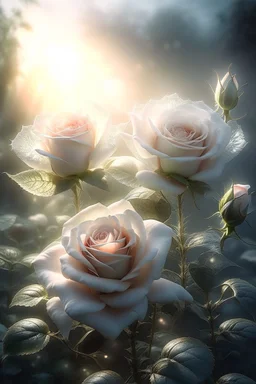 magic rose flowers,delicate petals,natural light ,sunlight,dew,fine ink drawing,landscape,fog,lots of details,realistic,high quality,3d, work of art,hyperdetalization,professionally,filigree,hazy haze,hyperrealism,transparent,delicate pastel tones,back lighting,contrast,fantastic,unreal,translucent,glowing,clear lines,horror,epic,fabulous,fabulous landscape