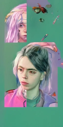 Billie Eilish, in full growth, photorealistic illustration, 4k