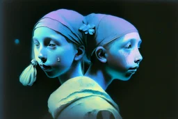 flower cut, girl with pearl earring S<AI in moonlight, shaded pastel and charcoal drawing, bioluminescent, holographic