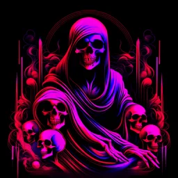 death in neon style with red, black, pink and purple colours