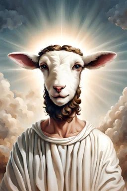 Jesus but his head is the head of a lamb