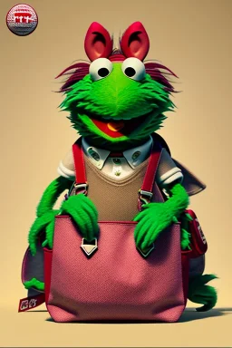 pret a porter bag made with muppet fabric, Sesame Street style, fashion photo studio, clean background, unreal engine 5, ray tracing, RTX, lumen lighting, ultra detail, volumetric lighting, 3d.