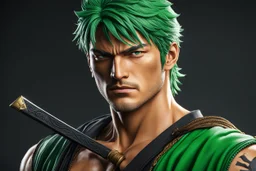 Zoro in 8k live action anime artstyle, one piece them, Young man, dynamic pose, intricate details, highly detailed, high details, detailed portrait, masterpiece,ultra detailed, ultra quality