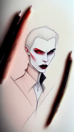 vampire drawing with colored pencils, minimalistic style, natural colors