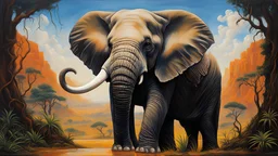 acrylic illustration, acrylic paint, oily sketch, cursed (African Elephant), hybrid, detailed, by [Todd Schorr | Iryna Yermolova | Conor Harrington]