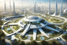 theme park of the city of the future 2050, star wars, fairy tale, radiance, abstraction, bird's eye view, walking park