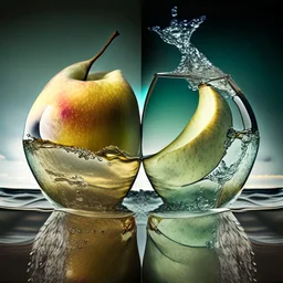 Beautiful double image by blending a windy sea and glass pears. The sea should serve as the primary background, skillfully incorporating its details into shiny glass pears, sharp focus, double exposure, shiny glass apple, (pear transparent glass shape) (sea inside) lifeless, dead, glass apple, earthy colors, decadence, complex design, ultra-realistic, high-definition, highly detailed, dark softbox image, ray tracing, cinematic, HDR, realistic (double exposure: 1.1)