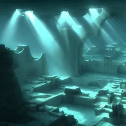 lost underwater city, Poseidon, highly detailed, cinematic, ultra photorealistic, ultra realistic, volumetric lighting, sun shafts, spectral