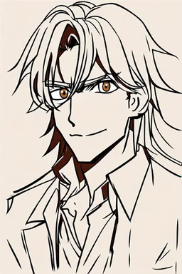 This is an illustration of a man with long hair, rendered in a cartoon style. The figure is skillfully drawn, with great attention to detail, much like a character one might find in an anime or manga. The artist used a dominant brown color palette, with a rich brown foreground and background, giving the character a warm, earthy tone. The animation style is reminiscent of a fictional character from a popular anime or manga series. The man's face and hands are slightly blurred, which adds an i