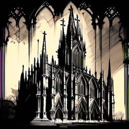 drawing of a gothic cathedral in the style of art novel