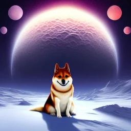 shiba inu doge, ethereal orbs, nazi, antarctica, moonscape