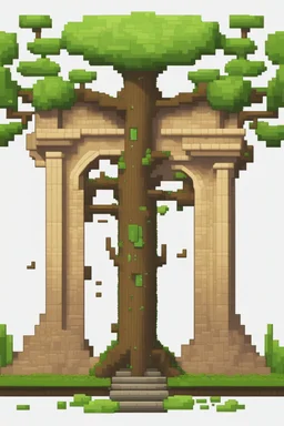 a pixel tree that sprouts in the shape of a portal door for the 2d sidescroller game side view