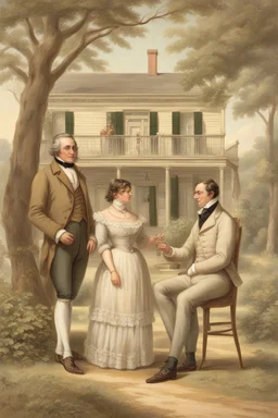 Illustrate a grand plantation setting in the 1800s, with Isaac Franklin and John Armfield as wealthy slave owners. Highlight their opulent lifestyle and the beginning of their partnership