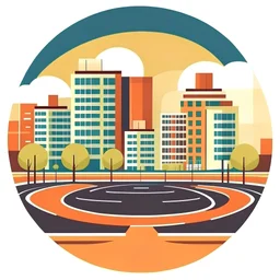urban buildings on a circular road vector