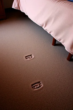 cheap motel room floor, bed leg imprints in carpet, showing that furniture had been moved