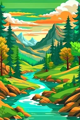 пейзаж лес горы и река в стиле голландских мастеров