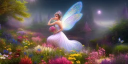 bright fairy, beautiful portrait, flowery landscape