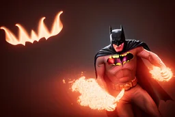 Batman sputtering fire from his mouth in a circus.