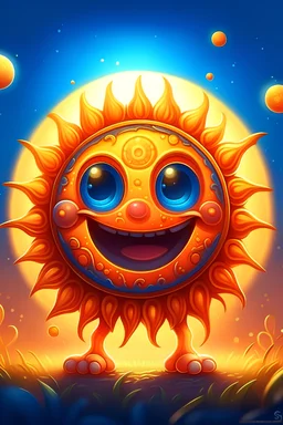 mini-style, painted miniature of a cute and beautiful sun, fantasy game, character design, intricate, high detail, clear focus, photorealistic art,smilling sun with full moon, elegant, 8k, oil on canvas, beautiful, colorful. ultra detailed, crisp quality, very cute, vibrant background with small stars