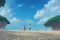 a beach, cinematic angle, studio ghibli, wes anderson, volumetric lighting, breathtaking, beautiful composition, elegant, digital art, detailed, oil painting, hyperrealistic, sharp focus, 8k