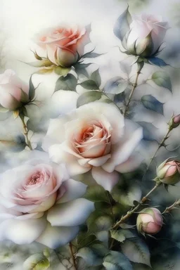 62. English watercolor, tea roses, drawing, beautiful landscape, fog, many details, delicate sensuality, realistic, high quality, work of art, hyperdetalization, professionally, filigree, silver haze, hyperrealism, professionally, transparent, gently pastel tones, backlight, contrast, fantastic, fabulous, unreal, translucent, glowing, clear lines, epic fabulous, 30mm lens, ISO 100, pixel graphics