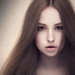 woman with Light-brown long hair, dark fantasy setting, ethereal, soft lighting, soft green eyes, big cheeks, big forehead, wide chin, small nose