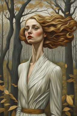 Streamline moderne woman windblown hair, 3D resin, trees leaves carel weight andrea kowch andrea kurti art deco