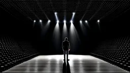 lonely man on a grand stage with a spotligh on him