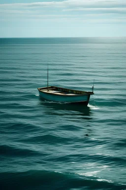 a small boat in a sea