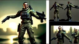 ps2 graphic, military, male, sci fi, game character, full body, t-pose, 3d render, old school shooter