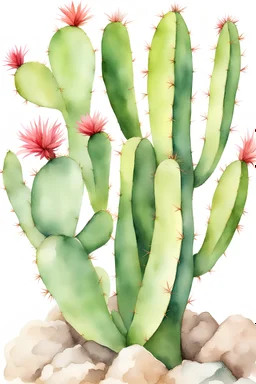 Cactus plant in the style of watercolor painting, sharp, on a white background