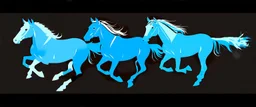 silhouette of 3 different horses running, blue on black vector