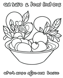 outline art for bold and easy coloring pages with A very simple and super minimal design featuring a bowl of fruit on a table., white background, sketch style, fully body, only use outline, cartoon style, clean line art, white background, no shadows and clear and well outlined