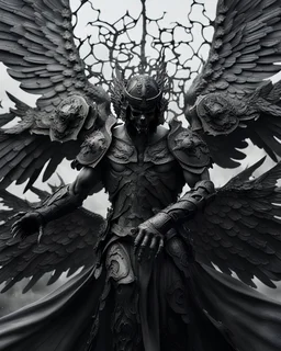 High Quality Image of a Terrifying Angel with Many Wings Covered In Armored with Black Wings.