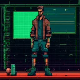 A pixel art cyberpunk version of the best football predictor master pundit master