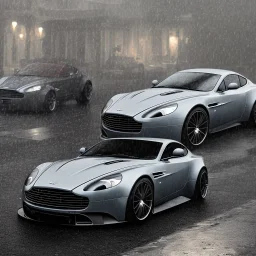 aston martin in the rain