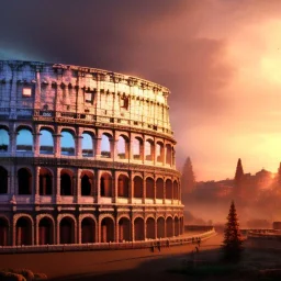 The Colosseum, İtalya, sunset, rainbow sunset, fantasy art