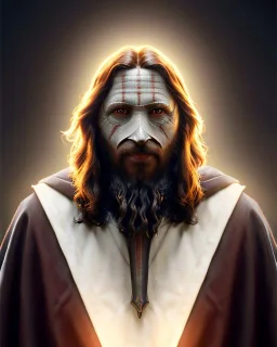 "Jesus, mysterious Kenku male, bird, full-scale head and shoulders portrait, 8k resolution concept art portrait by Greg Rutkowski, Artgerm, WLOP, Alphonse Mucha dynamic lighting hyperdetailed intricately detailed Splash art trending on Artstation triadic colors Unreal Engine 5 volumetric lighting Splash art fantasy"