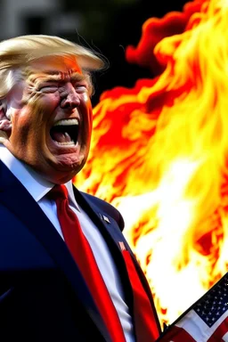 donald trump maniacally laughing while burning the american flag